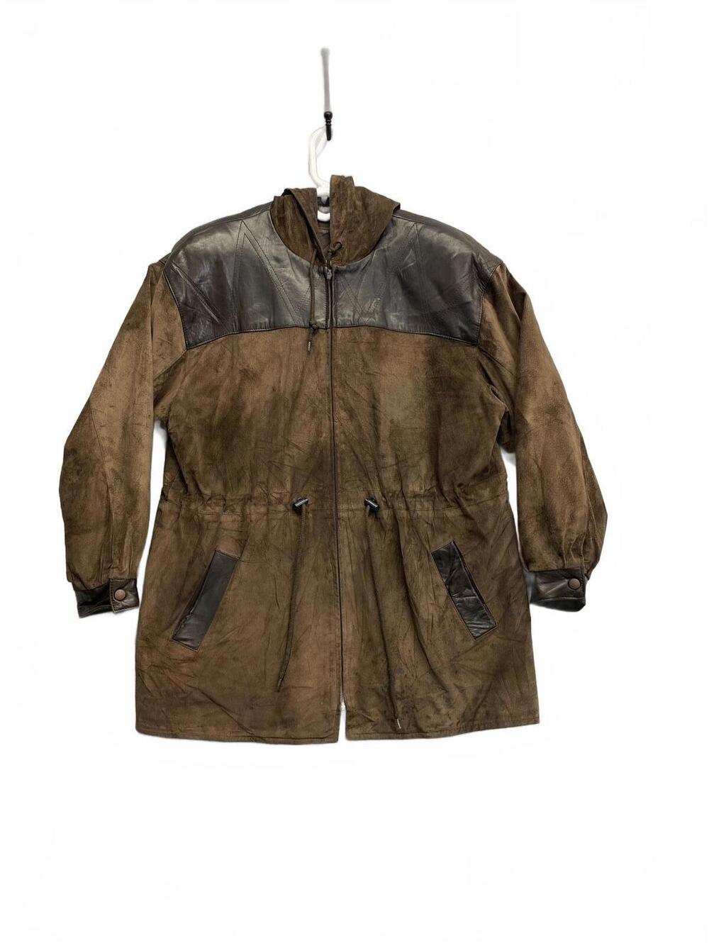 Vintage Y2k Danier 2 Tone Brown Suede and Leather Hooded Jacket Large